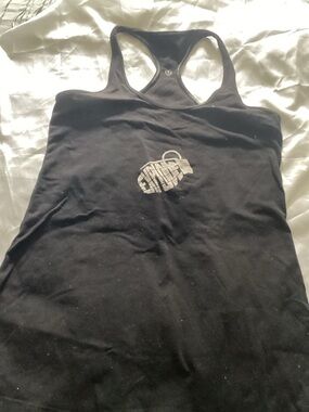 lululemon athletica Black Racerback Tank with White Logo Graphic